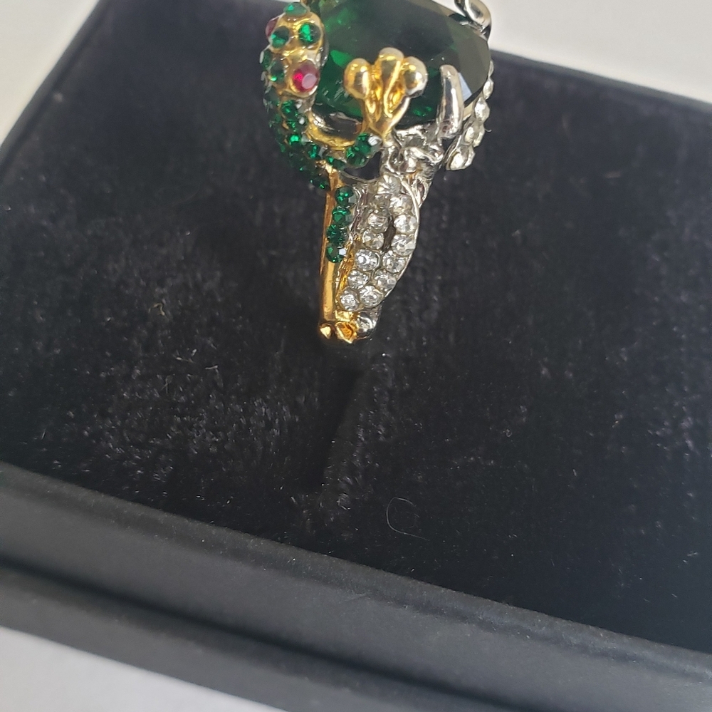 Cute 925 Silver Frog Emerald Ring - image 5